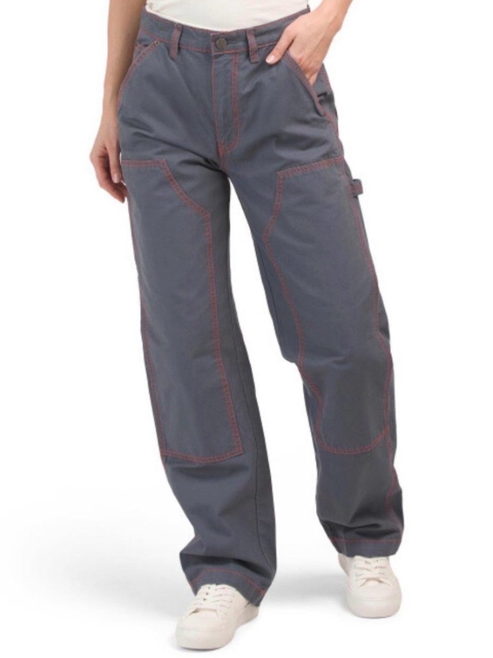BDG Slate Gray Cargo Pants with Red Contrast Stitching